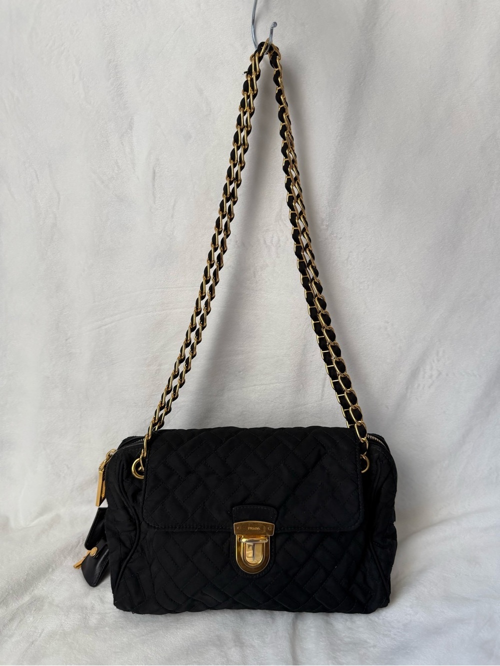 PRADA Vintage Tessuto Quilted Black and Gold Nylon Bag